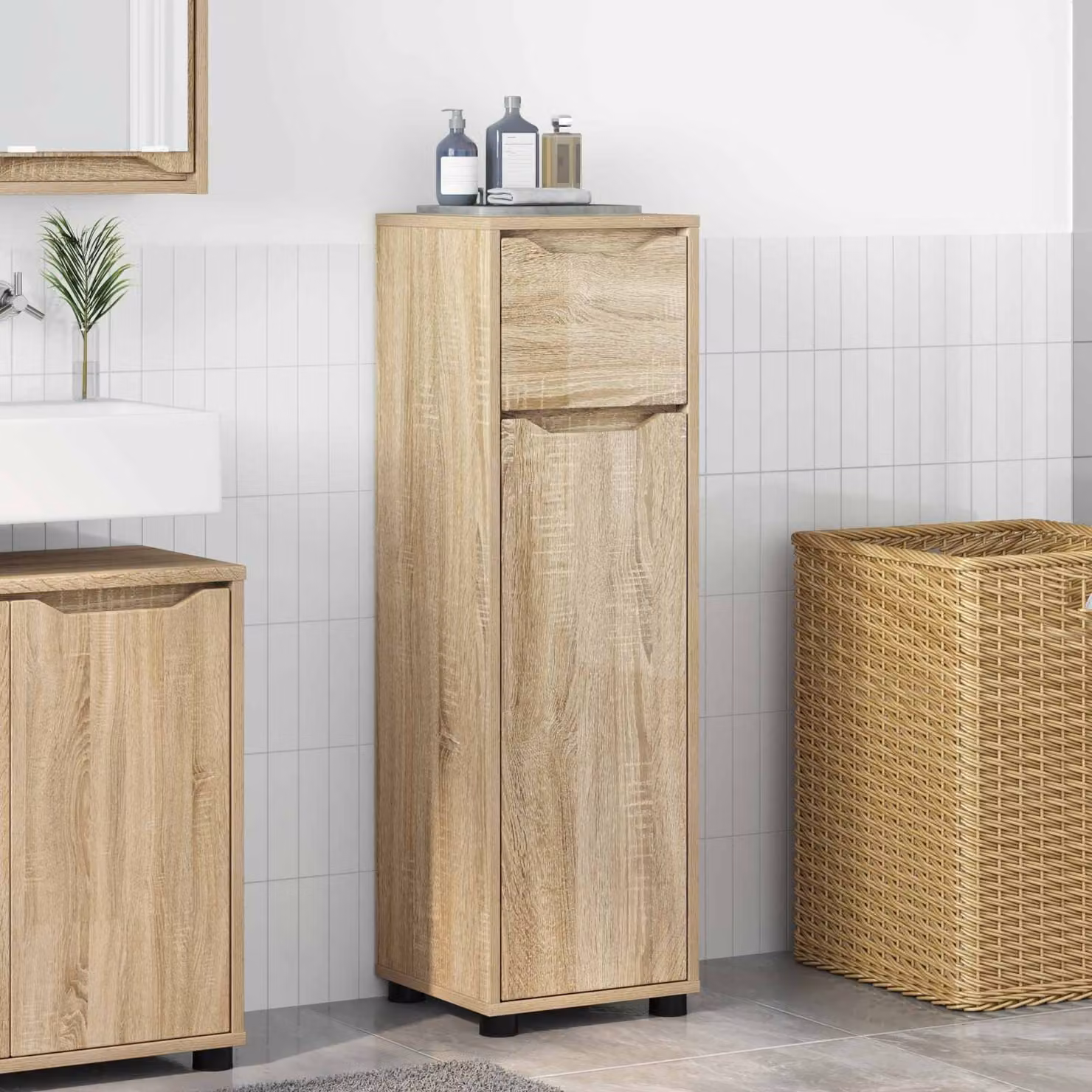 Mobile da bagno vidaXL Rovere Sonoma marrone con ripiani e cassetti L/P/H: 30,5 x 30 x 101 cm