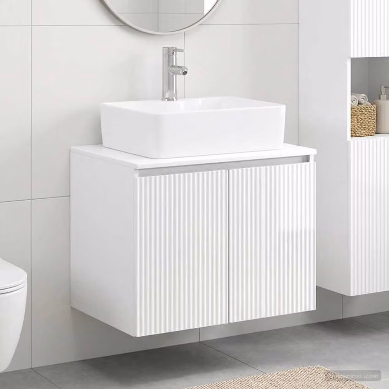 Mobile lavabo da bagno moderno vidaXL in MDF bianco lucido, sospeso, L: 62,5 cm, P: 44,5 cm, H: 50,0 cm