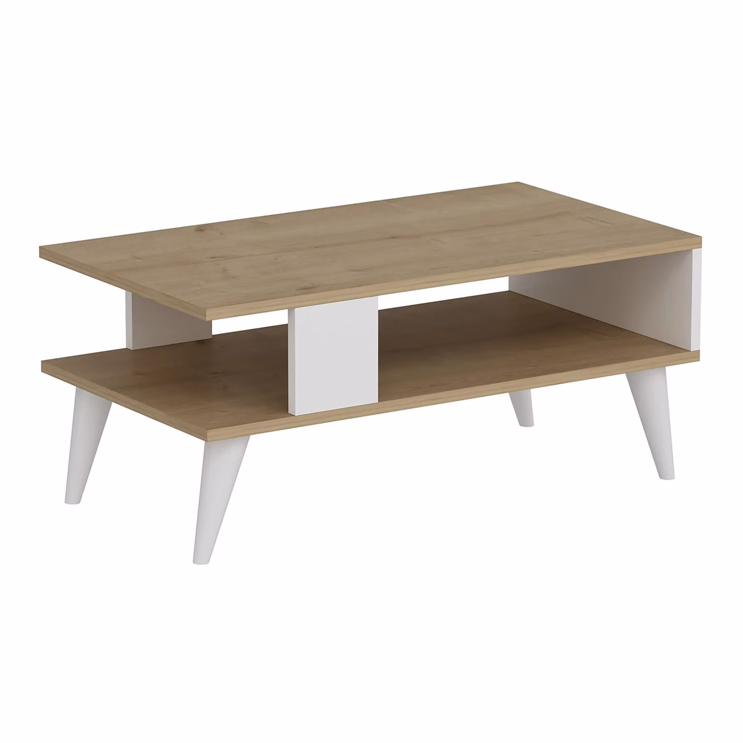 In And OutdoorMatch Tavolino elegante Leo - 40 x 90 x 45 cm - bianco e rovere - legno - truciolato - design moderno