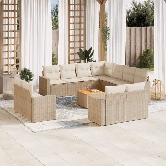 Set di Divani da Giardino a L vidaXL in Polyrattan con Cuscini Beige e Tavolino da Esterno – 1