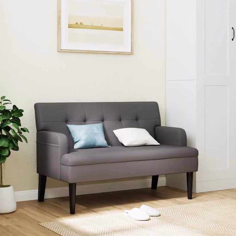 Panca con schienale vidaXL in similpelle grigia con braccioli per soggiorno o ufficio, L 112 x P 65,5 x H 75 cm