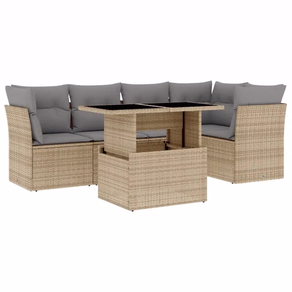 Set Divano da Giardino vidaXL 6 pz a Forma a L con Cuscini Beige e Tavolino, Struttura in Metallo e Polyrattan per Terrazza e Giardino – 2