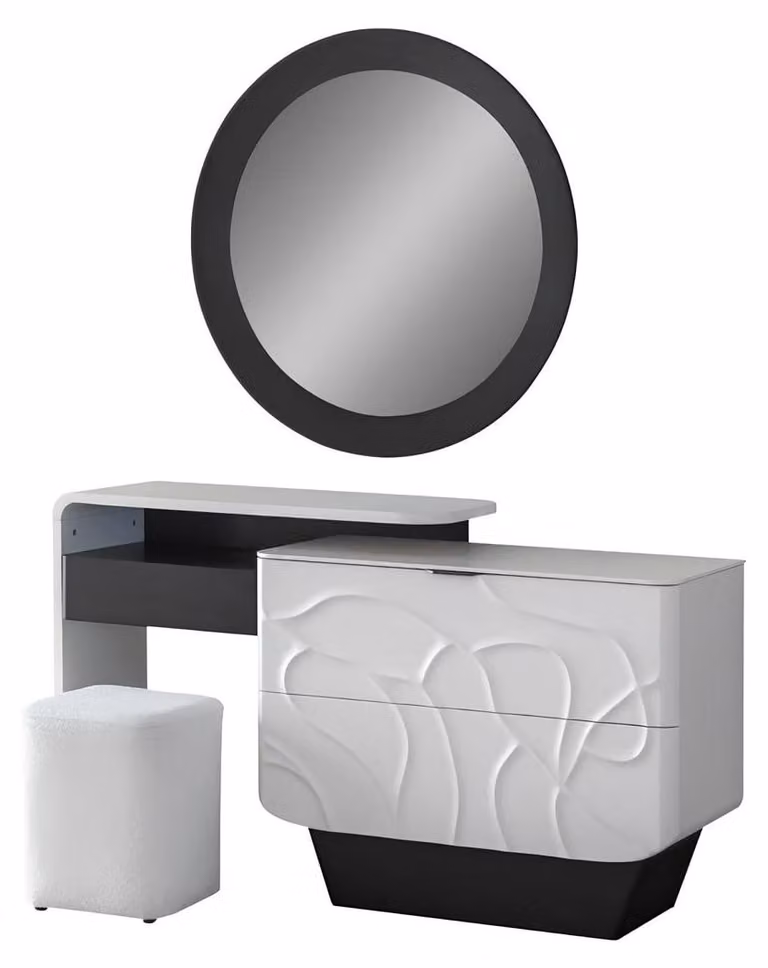 Comò bianco e nero, stile moderno, superficie a più livelli, nuovo