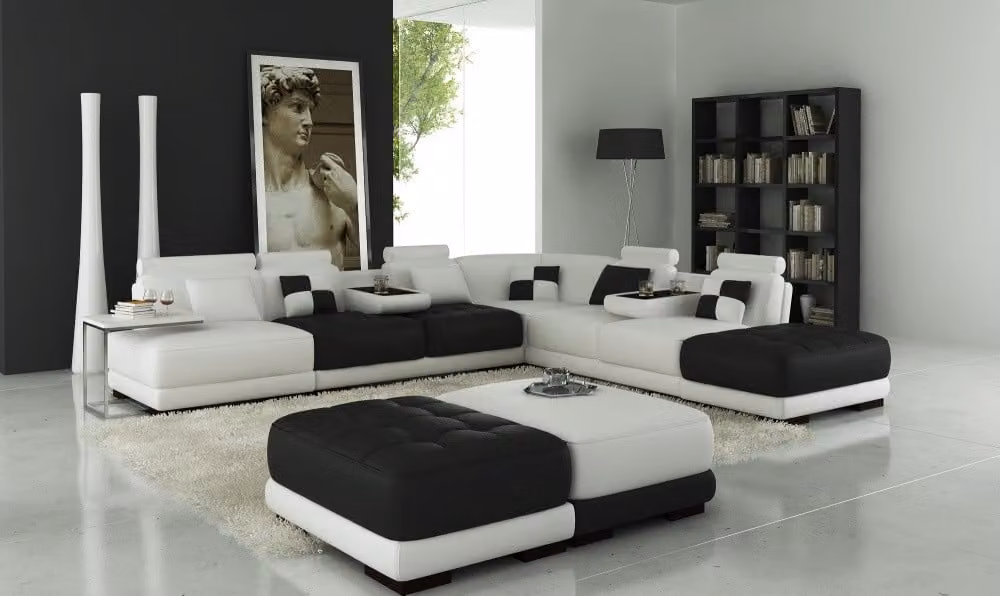 Ledersofa Couch Wohnlandschaft Ecksofa Eck Garnitur Design Modern Sofa + USB
