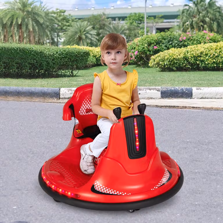 Costway Autoscontro elettrico a batteria per bambini con doppio joystick, telecomando e luci a LED, Rosso