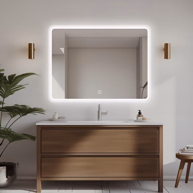 Specchio a LED, 80x60 cm, con funzione di regolazione dell'intensità luminosa, antiappannamento, spina di tipo europeo