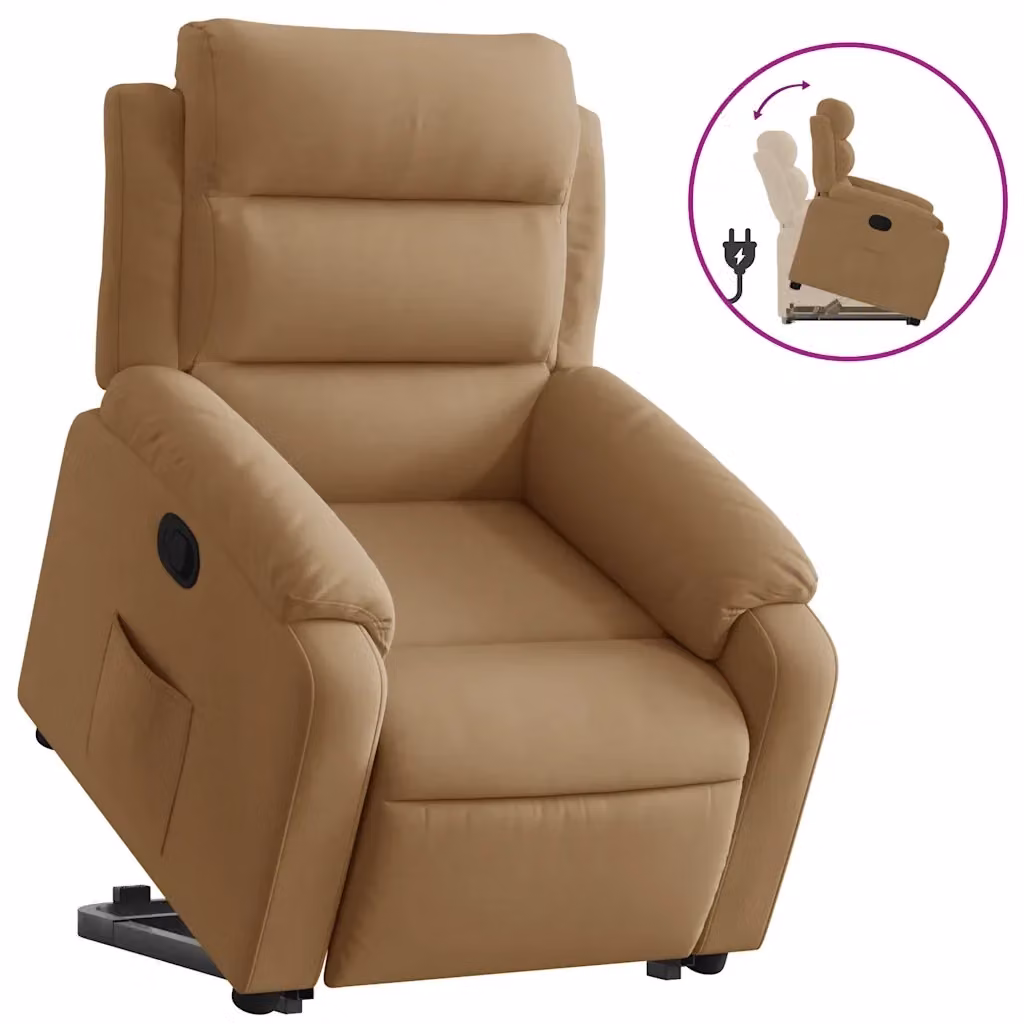 Poltrona Alzapersona Reclinabile vidaXL in Velluto Marrone con Assistenza Elettrica per Senior – 2