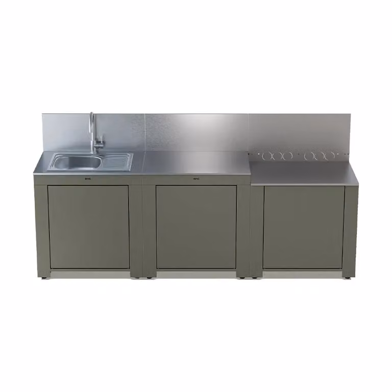Cucina da esterno Classic, 3 moduli, con lavello, colore salvia - Enò