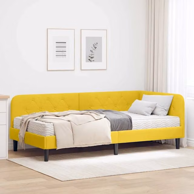 Cornice del letto ad angolo Giallo 90 x 190 cm Velluto 3394150