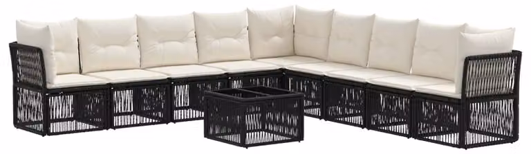 Set Divano da Giardino 10 pcs Nero polyrattan