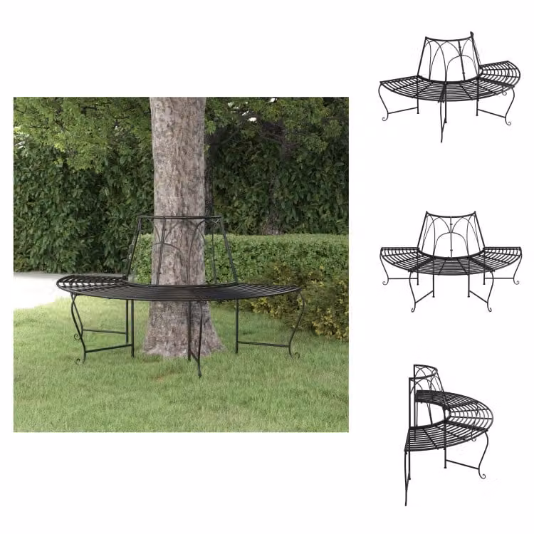 vidaXL Panca ad albero semicircolare Ø159 cm in acciaio nero - Panchine da giardino