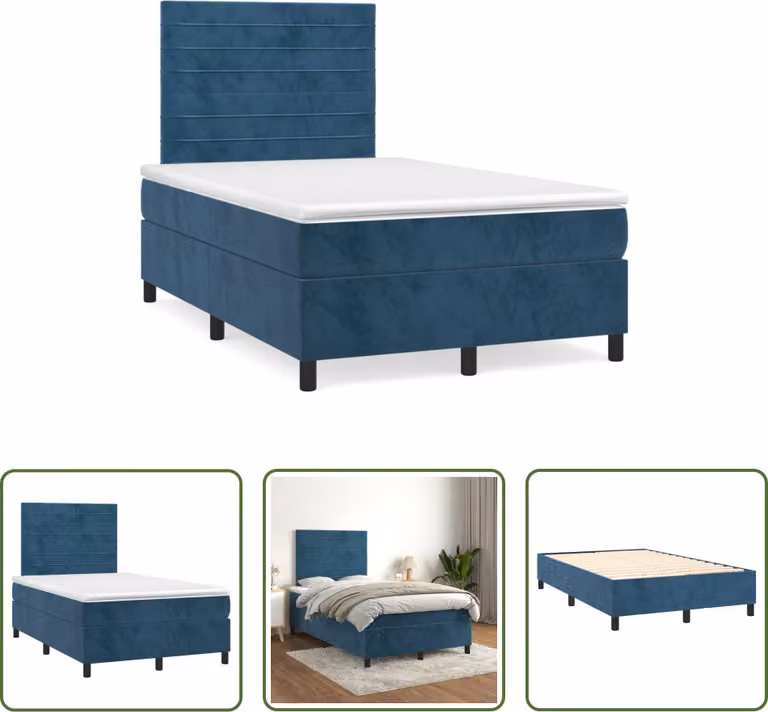 The Living Store Letto a molle con materasso blu scuro 120x190 cm in velluto