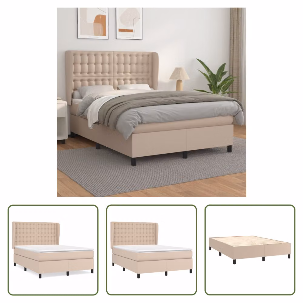 The Living Store Letto a molle insacchettate Materasso Cappuccino-Marrone 140x190cm Similcuoio