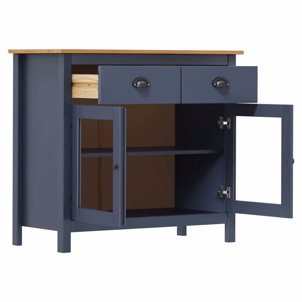 Credenza Hill vidaXL in legno massello di pino grigio e marrone per sala da pranzo L 90 cm, P 40 cm, H 80 cm – 2
