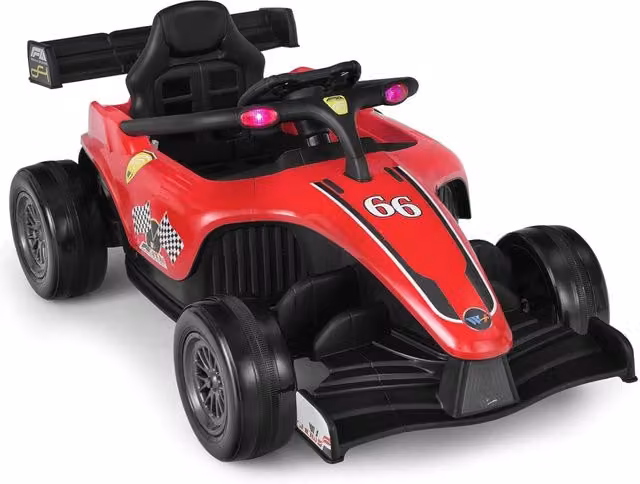 Macchina Elettrica per Bambini Costway 12V con Telecomando, Luci LED e Musica, Veicolo Elettrico Rosso per Bambini da 3-7 Anni