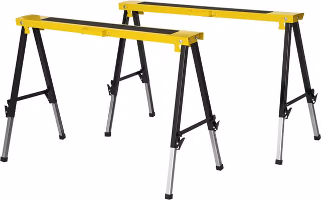 Set di 2 cavalletti da lavoro pieghevoli e portatili DURHAND in metallo con piano antiscivolo, giallo e nero