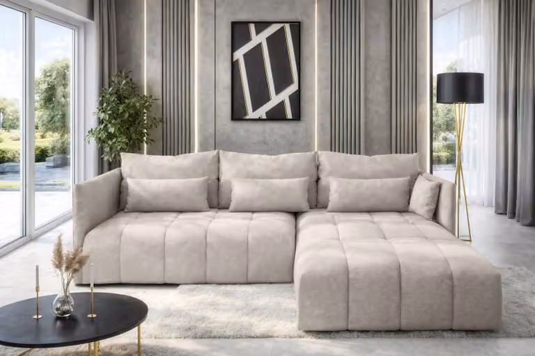 AX LIVING Gaziante beige Divano letto angolare con contenitore 248 cm