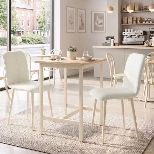 Set di 2 sedie da pranzo imbottite in tessuto effetto lino crema con gambe leggere in metallo