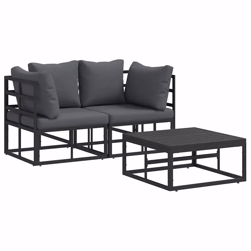 Set Divano da Giardino Moderno vidaXL a Forma a L con Tavolino e Cuscini in Metallo Antracite – 2