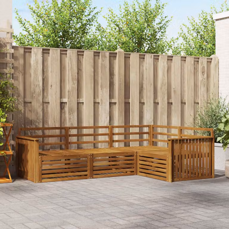 Set di divani da esterno vidaXL a forma di L composto da 4 pezzi in legno di acacia massello marrone con cuscini inclusi