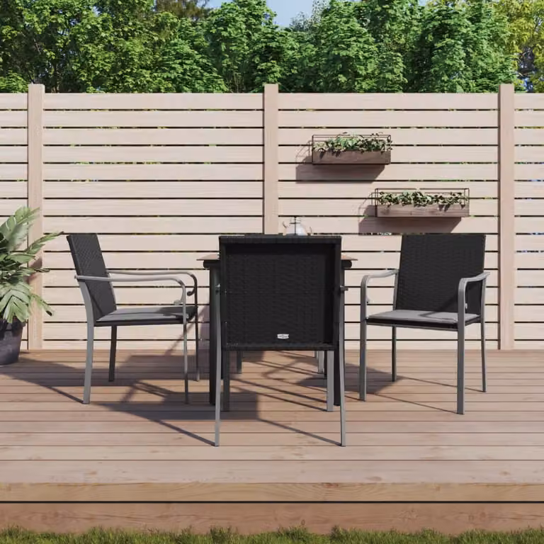 Set da pranzo da giardino vidaXL in polyrattan e vetro con 5 pezzi, nero e grigio