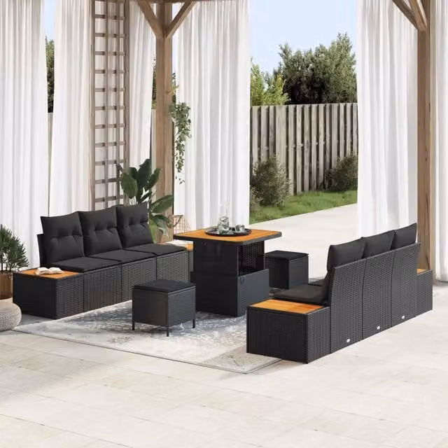 Set Divano da Giardino 9 pz 8-Numero di posti Nero Poly Rattan 3364814