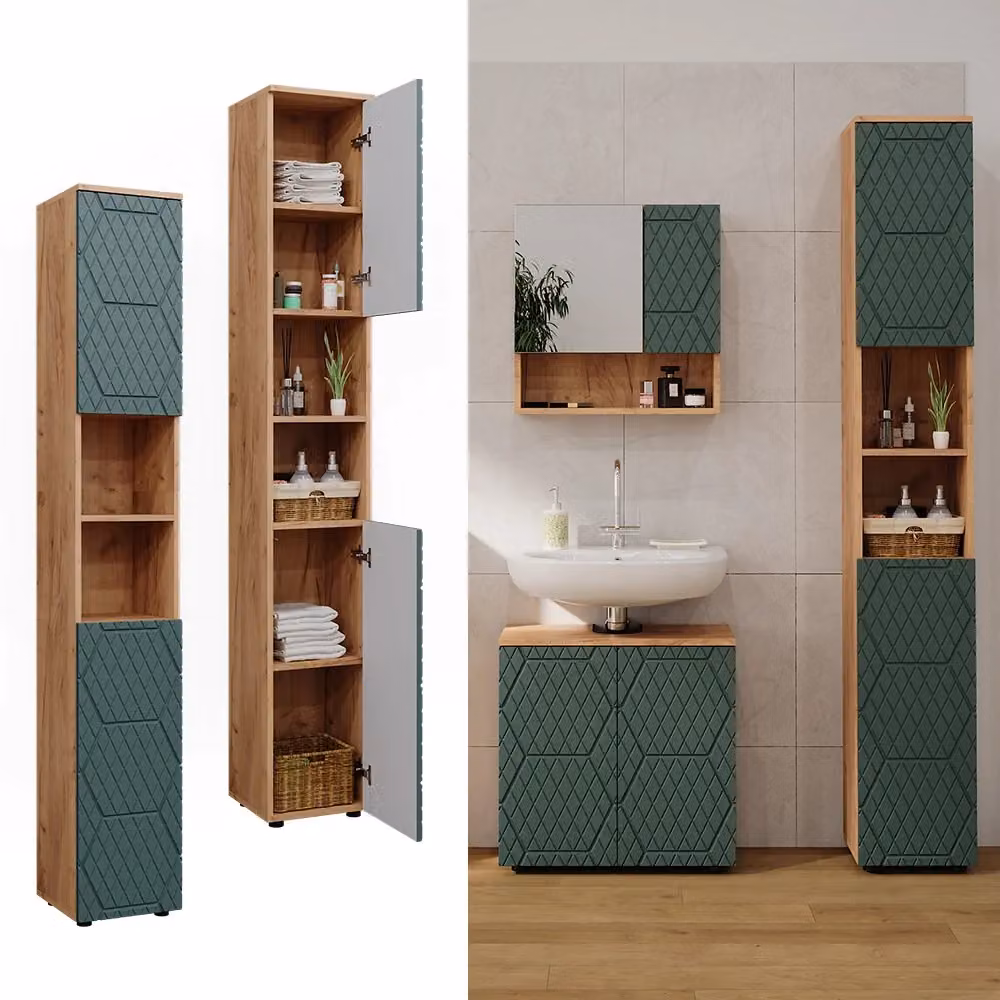 Mobiletto da bagno Vicco Irma Verde e Rovere Dorato H: 192 cm, L: 30 cm – 2