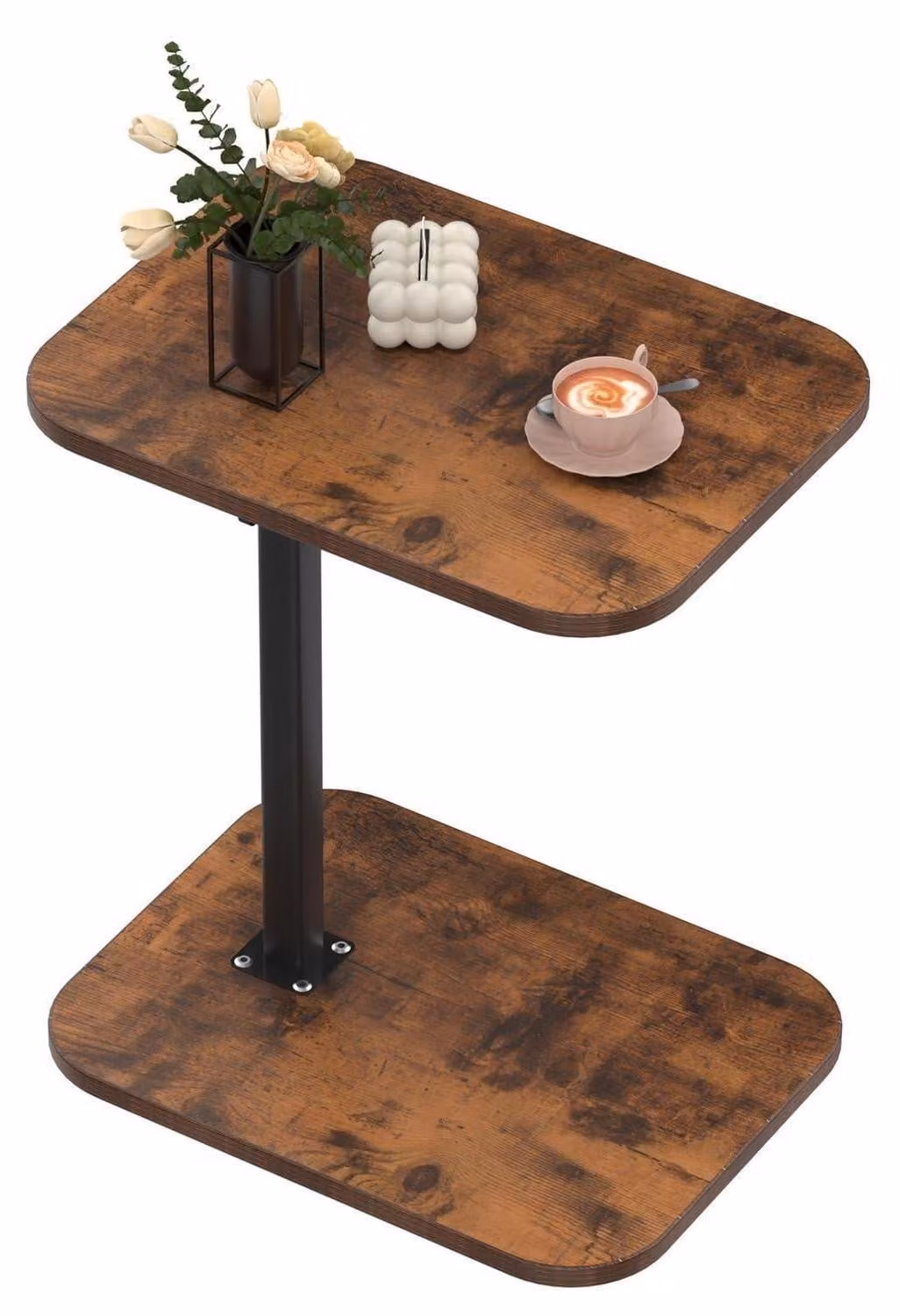 Scrivania regolabile in altezza su ruote, forma a C, legno massello bruciato, dimensioni 40 x 30 x 80 cm