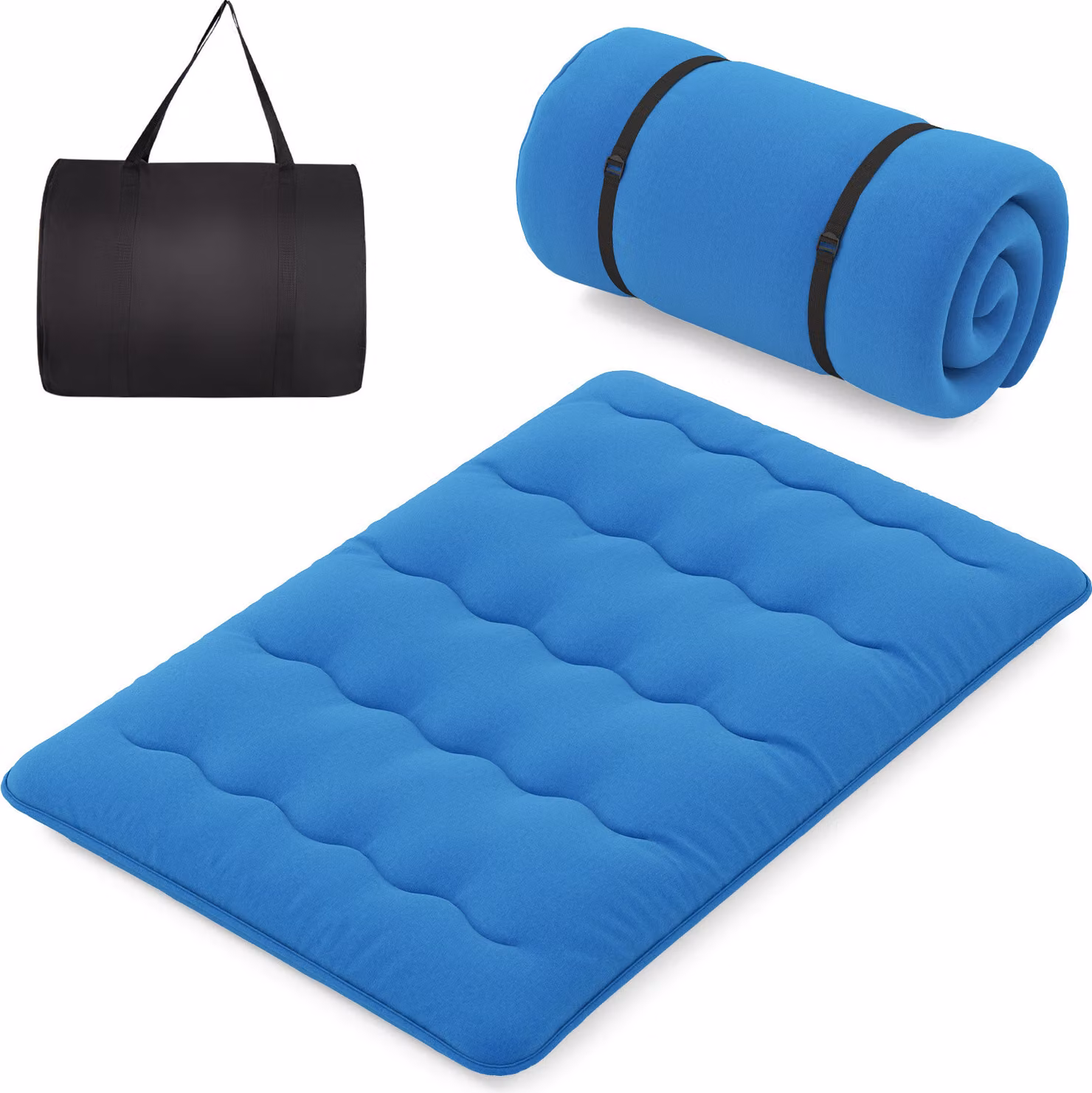 COSTWAY Materasso con fodera lavabile e borsa per il trasporto, tappetino tatami pieghevole, materasso da pavimento 140x200cm blu