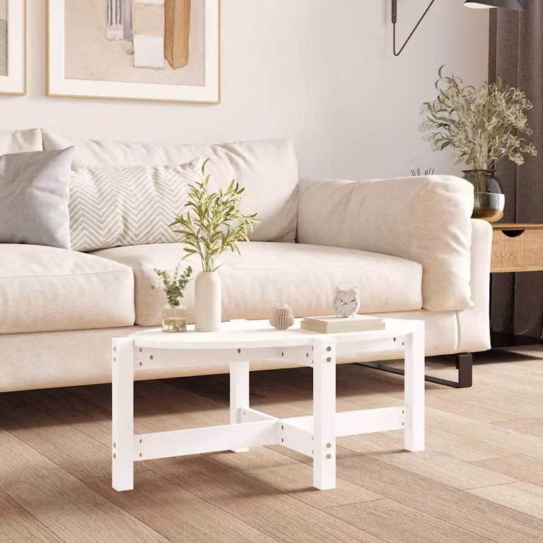 vidaXL Tavolino da Salotto Rettangolare in Legno di Pino Bianco L: 87 cm, P: 48 cm, H: 35 cm