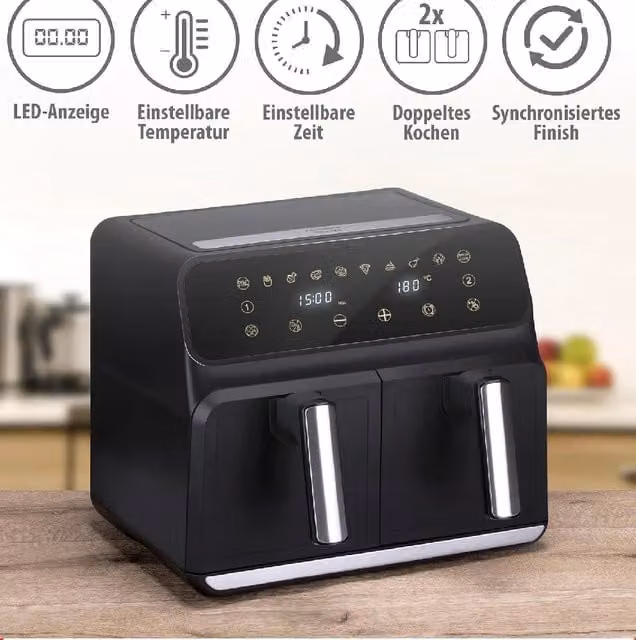 Friggitrice ad aria calda Alpina Double Air Fryer da 8L con display digitale e potenza 1700W, colore nero – 1