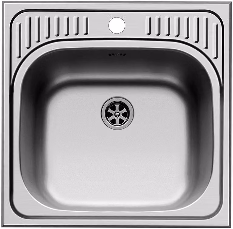 Lavello da cucina in acciaio inossidabile, dimensioni 48 x 48 cm, lavello da incasso, modello ET34, con un foro per il rubinetto