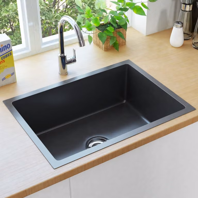 The Living Store Lavello da cucina a mano in acciaio inox nero