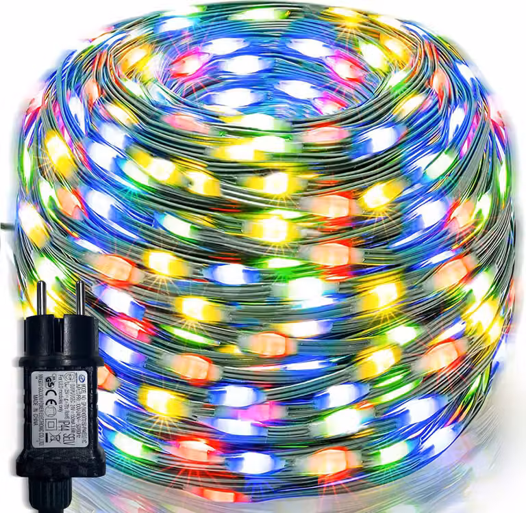 100M LED luci fiabesche colorate decorazione di Natale filo verde alimentato per giardino festa fai da te albero di Natale interno (PVC, 8 modalità, funzione di memoria, DC24V)