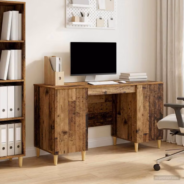 Scrivania moderna vidaXL in legno marrone con piano in MDF laminato L: 142,5 cm, P: 50 cm, H: 75 cm