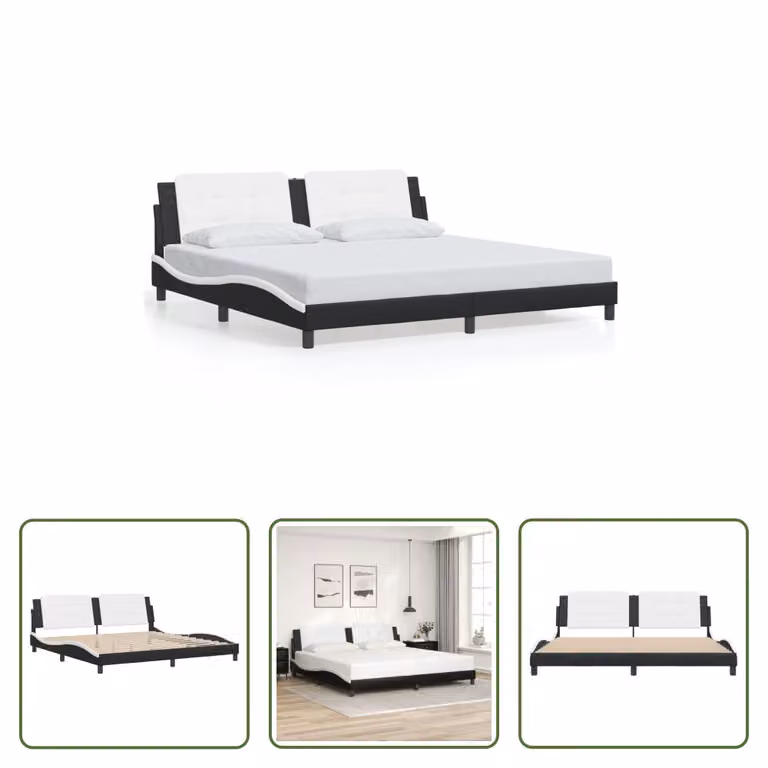 The Living Store Giroletto con testiera bianco e nero 200x200 cm in ecopelle