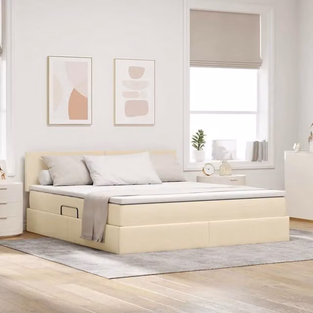 Letto con contenitore e materasso a molle vidaXL, colore beige, con illuminazione LED e porte USB, L/P/H: 180 x 200 x 204 cm