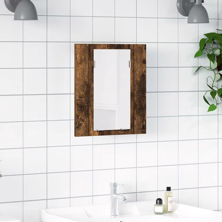 Specchio per mobile bagno vidaXL con illuminazione LED integrata, Rovere Fumo, L 40 cm x P 12 cm x H 45 cm