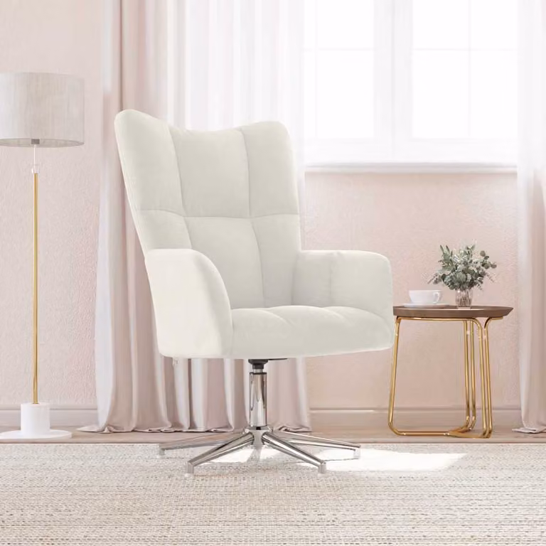 Sedia Relax vidaXL in Velluto Bianco con Braccioli e Struttura Girevole 360 Gradi