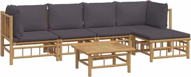 Set di mobili da giardino Outsunny in bambù con 6 pezzi e cuscini grigi per esterno