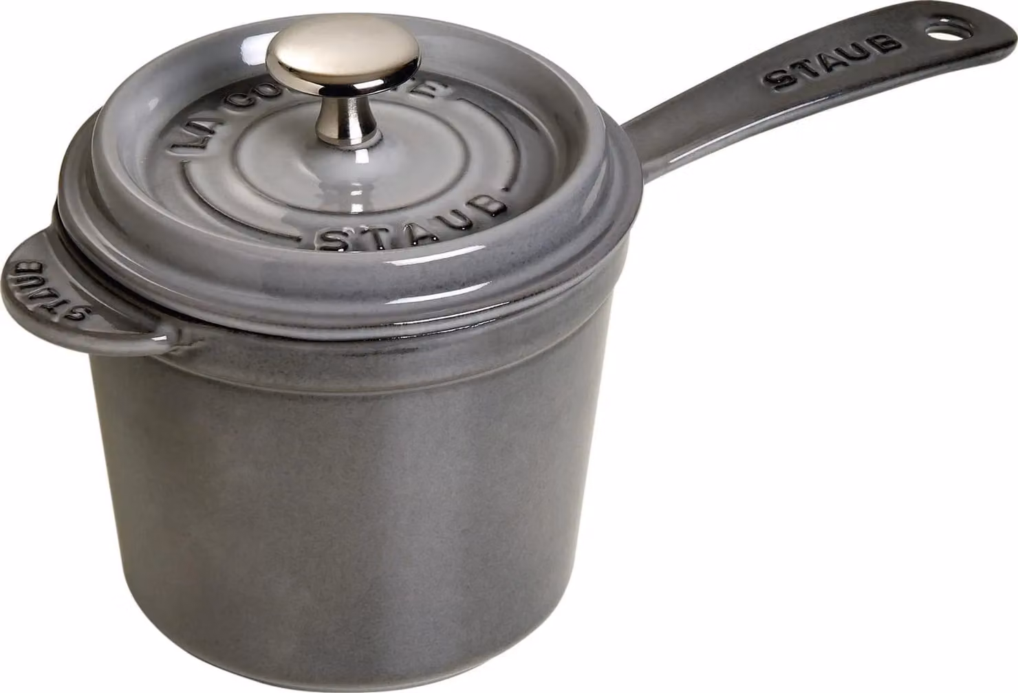 Casseruola alta in ghisa per induzione colore grigio con manico e coperchio, diam. 18cm