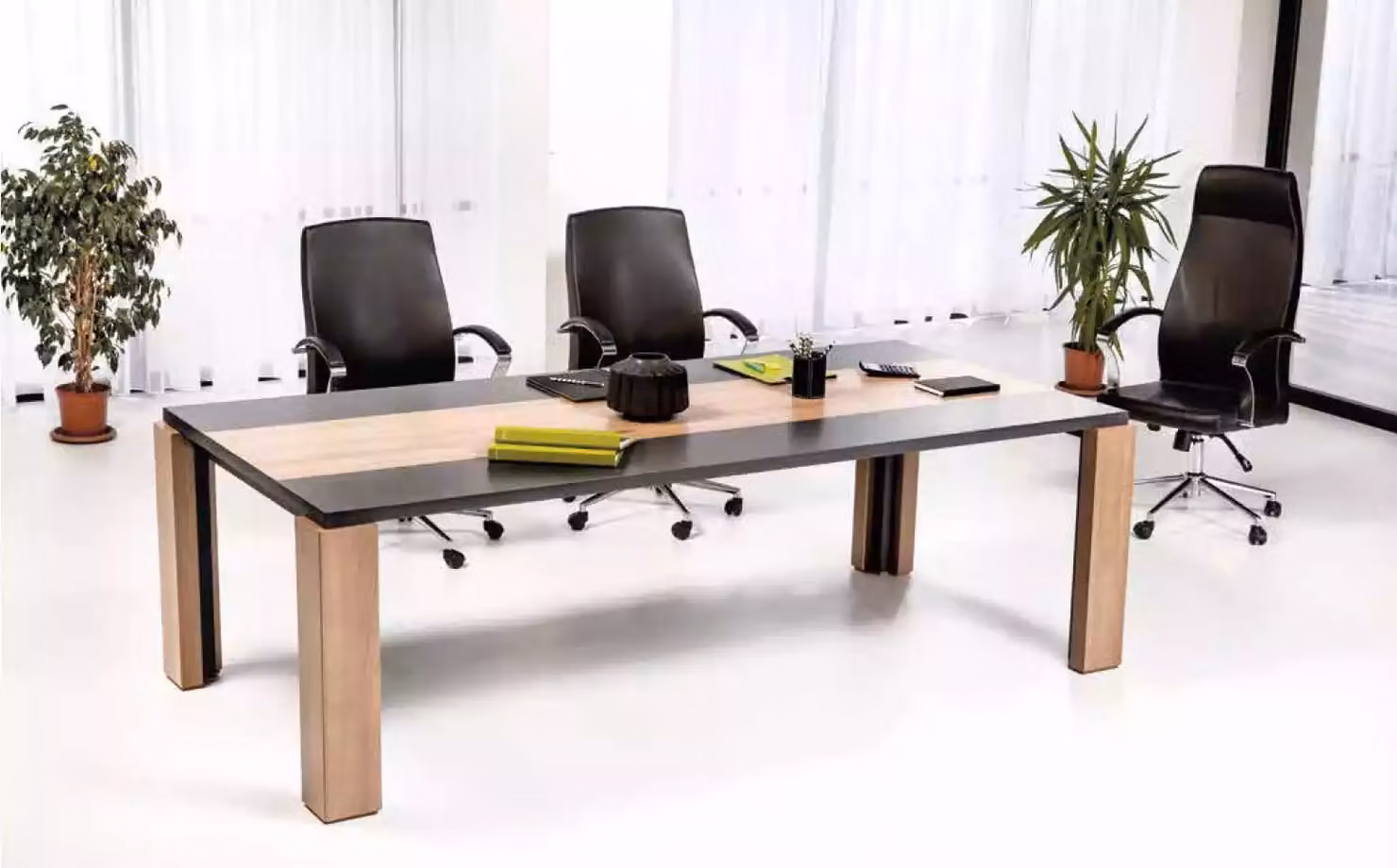 Meeting Table Besprechungstisch Tisch Konferenztisch Schwarz Braun 226cm