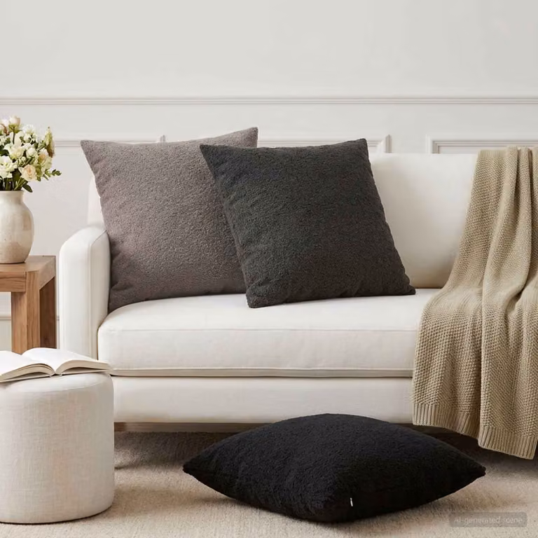 Set di 6 federe vidaXL HEERLEN in tessuto bouclé grigio scuro, L 65 x P 65 cm