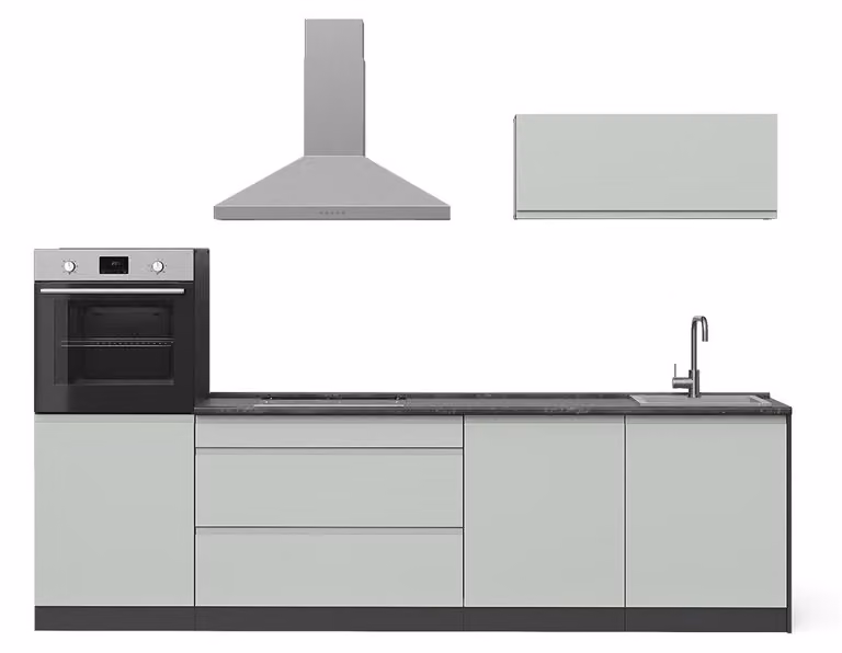 Cucina componibile Vicco R-Line Verde pastello/Antracite 280 cm piano di lavoro Satin, Model 70605