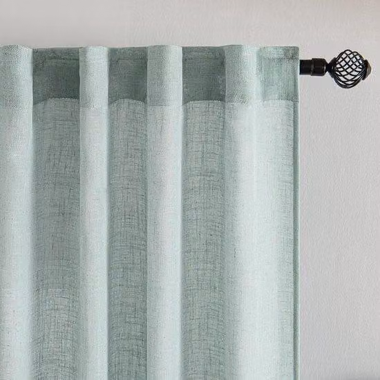 Tende in voile con nastro arricciato, effetto lino semitrasparente, set da 2, 225 x 140 cm, turchese