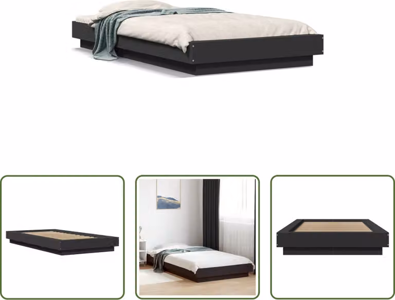 The Living Store Struttura letto nera 90x200 cm in materiale ligneo