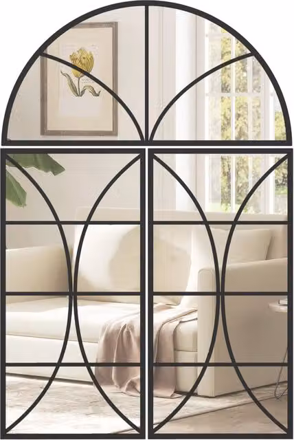 Specchio da parete ad arco 80x120 cm set 3 pezzi stile finestra vetro temperato metallo ¨C Xylo ¨C Nero