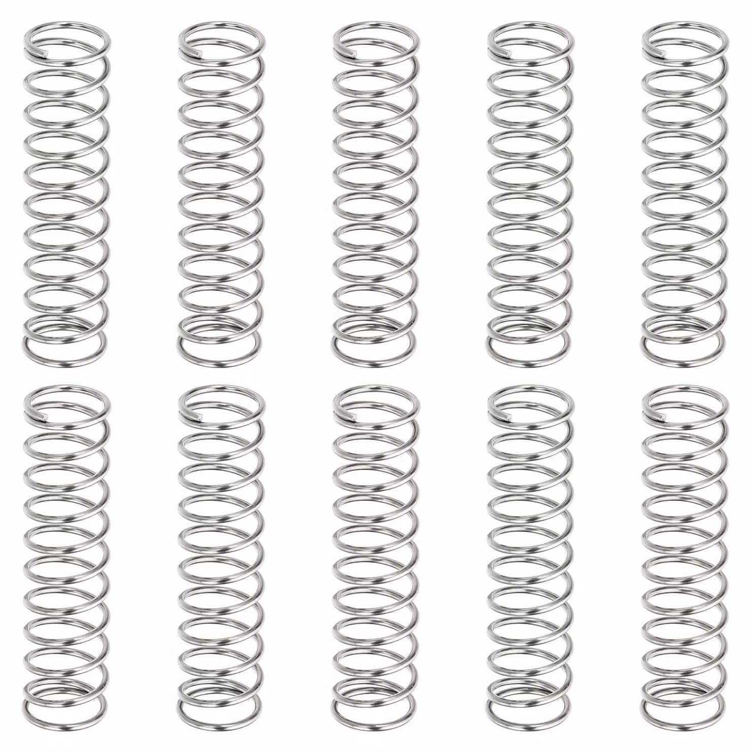 Molle a compression, 10 pezzi, dimensioni 0,9x10x45 mm, acciaio inossidabile 304, colore argento