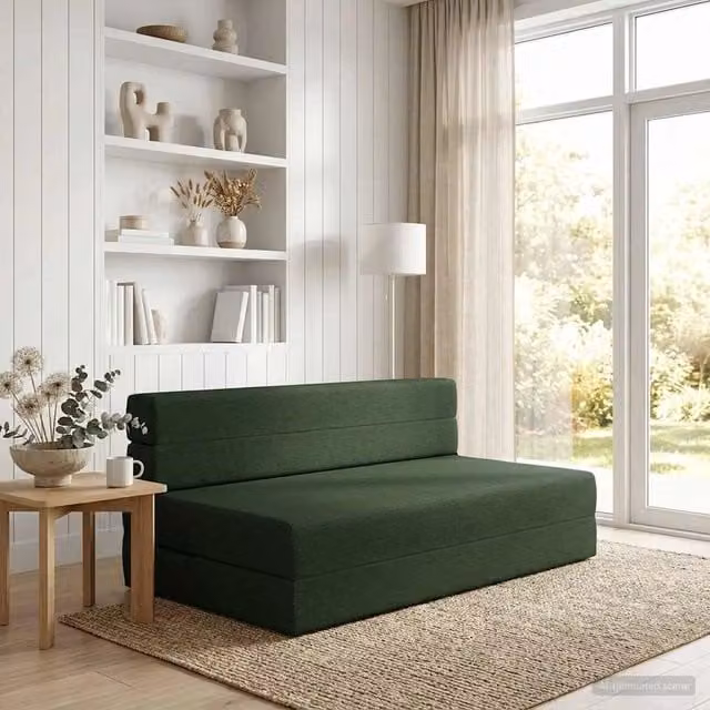 Divano Letto Pieghevole Moderno vidaXL Verde con Struttura Imbottita L: 152 cm, P: 86,5 cm, H: 60 cm