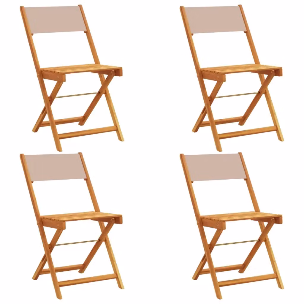 Set di 4 sedie pieghevoli vidaXL in legno di acacia oliato e tessuto resistente ai raggi UV colore beige/grigio con braccioli per giardino e balcone – 2